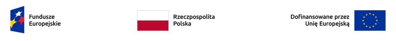 The image displays a horizontal banner featuring three distinct elements, each representing a different entity involved in funding or support.<br />
From left to right:<br />
European Funds Logo: A blue stylized flag-like emblem with yellow stars and streaks, accompanied by the text "Fundusze Europejskie" (European Funds).<br />
Polish Flag and Republic of Poland: The flag of Poland (white over red) next to the text "Rzeczpospolita Polska" (Republic of Poland).<br />
Co-financed by the European Union: The flag of the European Union (blue with a circle of yellow stars) alongside the text "Dofinansowane przez Unię Europejską" (Co-financed by the European Union).<br />
The overall impression is one of official recognition and partnership related to funding from both Polish and European Union sources.